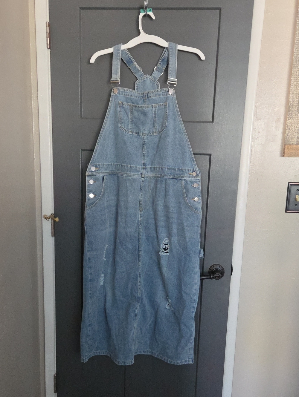 Relaxed Denim Women's Jean Overalls Maxi Dress - Light Blue